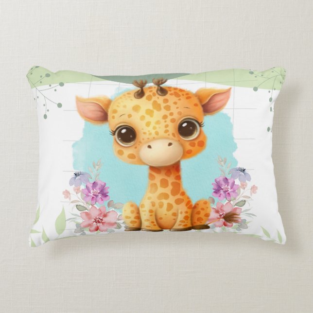 Niedliche Giraffe Floral Thema Personalisiert Dekokissen (Vorderseite)