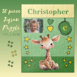 Niedliche Giraffe Foto Name Grün-Gelb-Kinder<br><div class="desc">30 Stück Puzzle für Kinder. Mit einer niedlichen Giraffe,  mit Stars und Lieben. Fügen Sie einen Namen,  ein Initial und ein Foto hinzu. Farbschema: Grün und Gelb Geschenkidee für Kinder.</div>