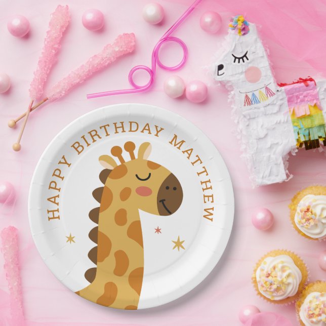 Niedliche Giraffe. Funny Animal Safari Kindergebur Pappteller (Party)