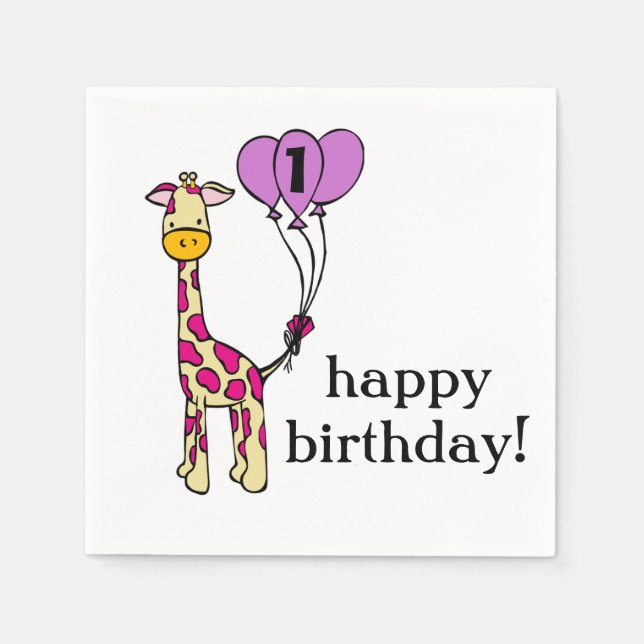 Niedliche Giraffe - Geburtstag Napkins - Anpassung Serviette (Vorderseite)