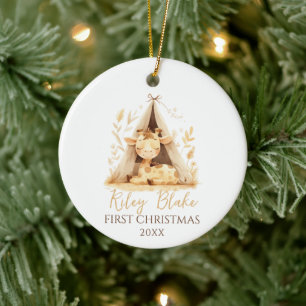 Niedliche Giraffe Gender Neutral Baby First Christ Keramik Ornament