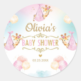 Niedliche Giraffe Girl Babydusche Danke für Ihre U Runder Aufkleber