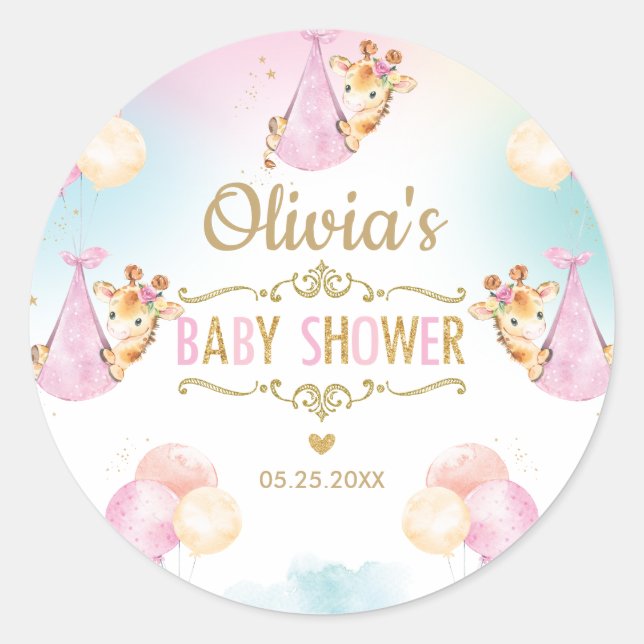 Niedliche Giraffe Girl Babydusche Danke für Ihre U Runder Aufkleber (Vorderseite)