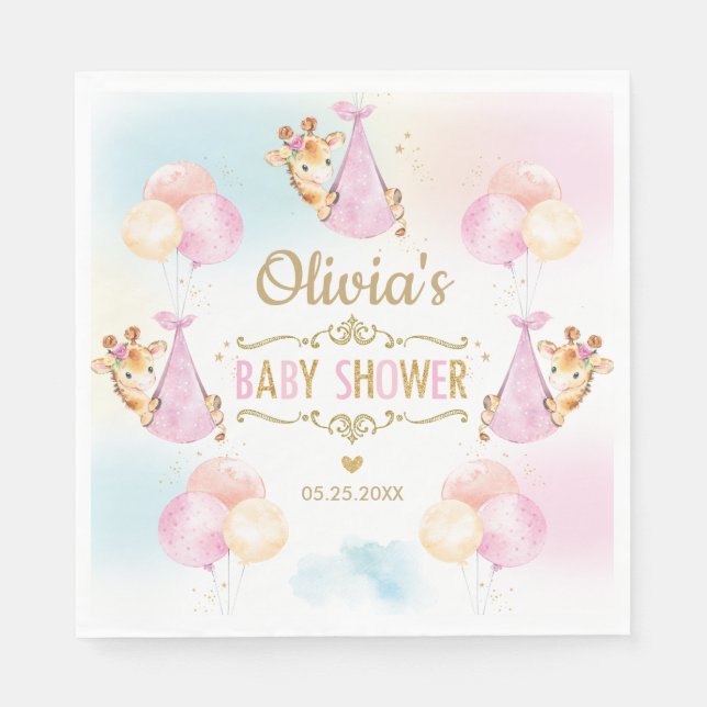 Niedliche Giraffe Girl Babydusche Rosa Papier Napk Serviette (Vorderseite)