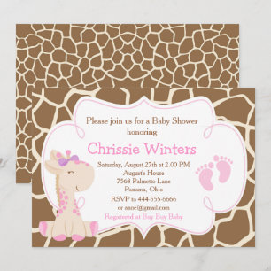Niedliche Giraffe Girl Pink Babydusche Einladung