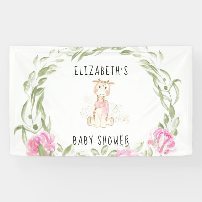 Niedliche Giraffe Gold Foil Glitzer Girl Dusche Banner (Horizontal)