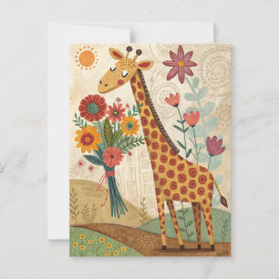 Niedliche Giraffe Gratulation Kinder Volkskunst St Postkarte