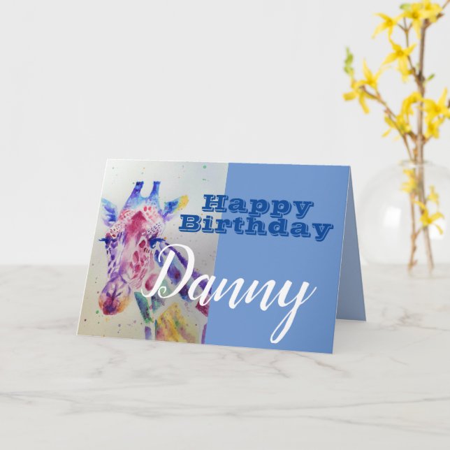 Niedliche Giraffe Happy Birthday Boys Kinder Name  Karte (Gelbe Blume)