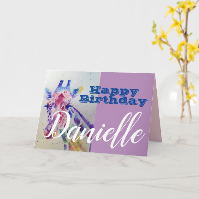 Niedliche Giraffe Happy Birthday Womans Name Card Karte (Gelbe Blume)