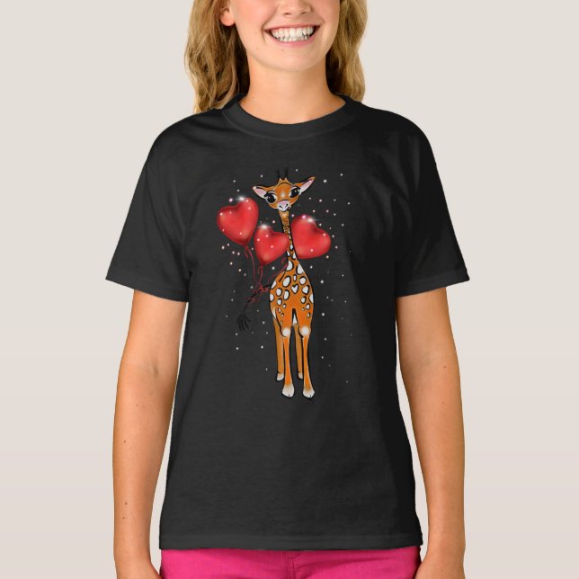 Niedliche Giraffe | Herzballons T-Shirt (Vorderseite)