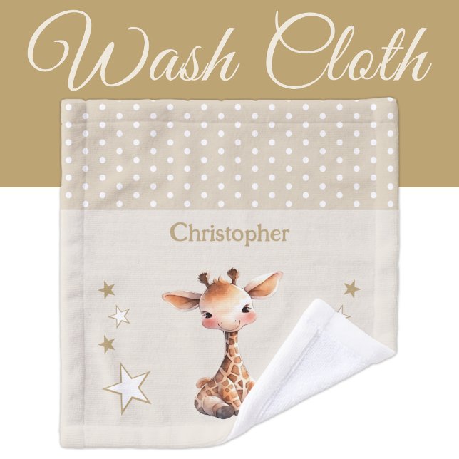 Niedliche Giraffe hinzufügen Namen polka dots star Waschlappen (Von Creator hochgeladen)