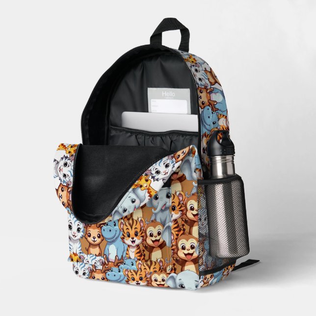 Niedliche Giraffe-Hippie-Jungelsafari Muster Bedruckter Rucksack (Rückseitige Ecke links (Offen) )