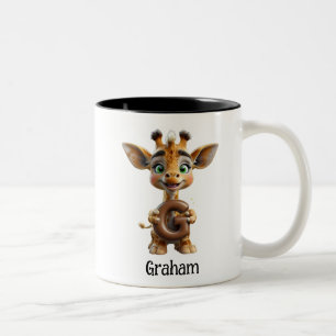 Niedliche Giraffe-Holdingbrief G Zweifarbige Tasse