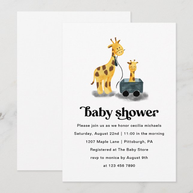 Niedliche Giraffe Illustration Typografie Kinderdu Einladung (Vorne/Hinten)