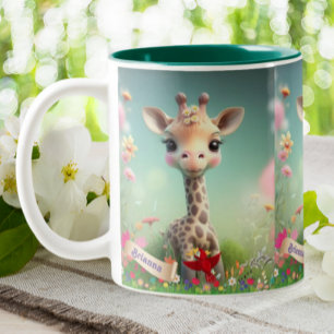 Niedliche Giraffe im Garten Personalisiert Zweifarbige Tasse