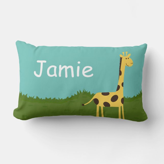 Niedliche Giraffe im Gras, Personalisiertes Kissen (Vorderseite)