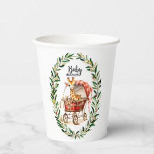 Niedliche Giraffe in Carriage Winter Baby Shower Pappbecher
