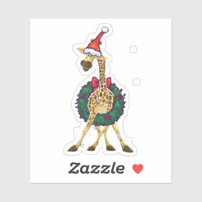 Niedliche Giraffe in einer Weihnachtsmannmütze Aufkleber (Blatt)
