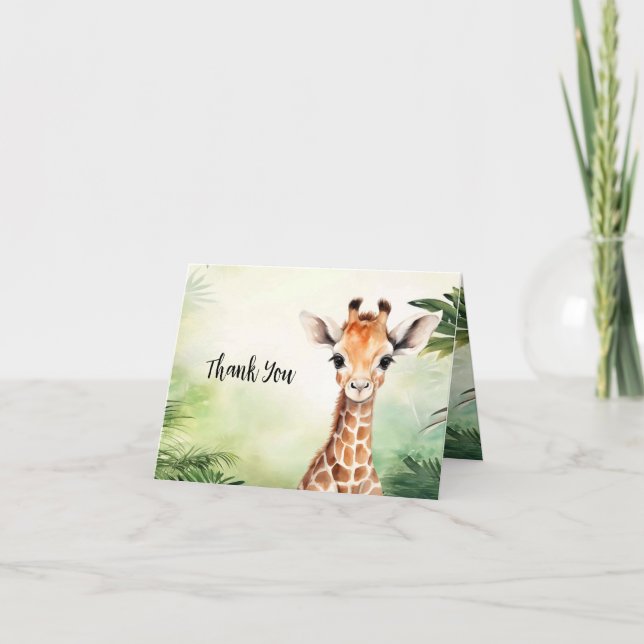 Niedliche Giraffe Jungle Baby Dusche Party schön Dankeskarte (Vorderseite)