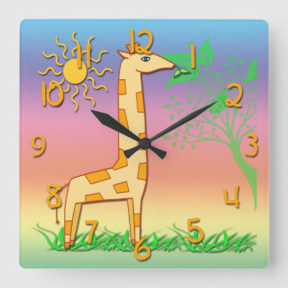Niedliche Giraffe Kid's Square Wall Clock Quadratische Wanduhr