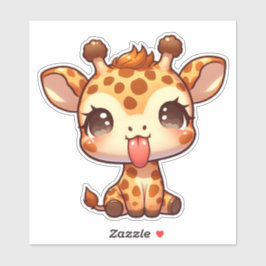 Niedliche Giraffe klebt an der Zunge Aufkleber