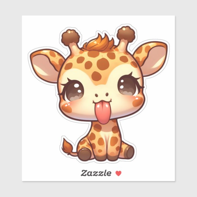 Niedliche Giraffe klebt an der Zunge Aufkleber (Blatt)