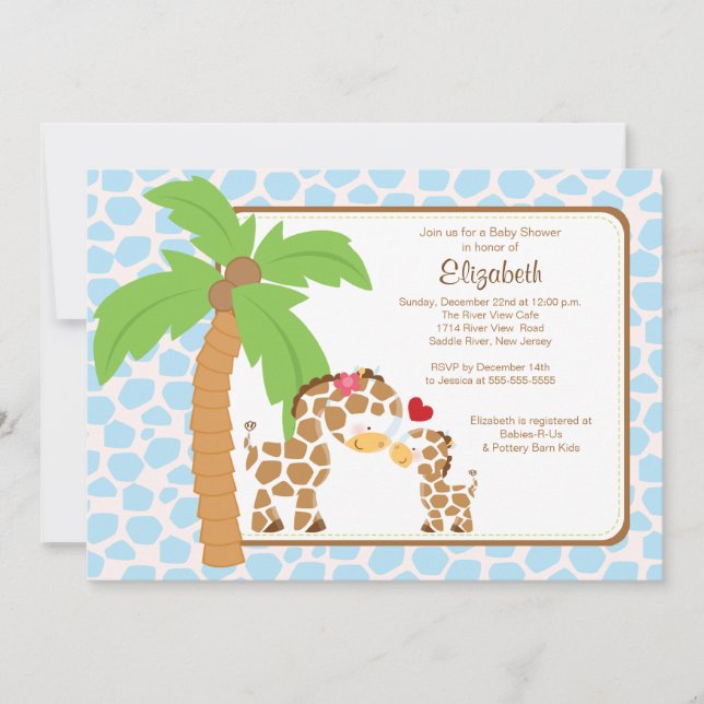 Niedliche Giraffe Mama & Baby Boy Baby-Babydusche Einladung (Vorderseite)