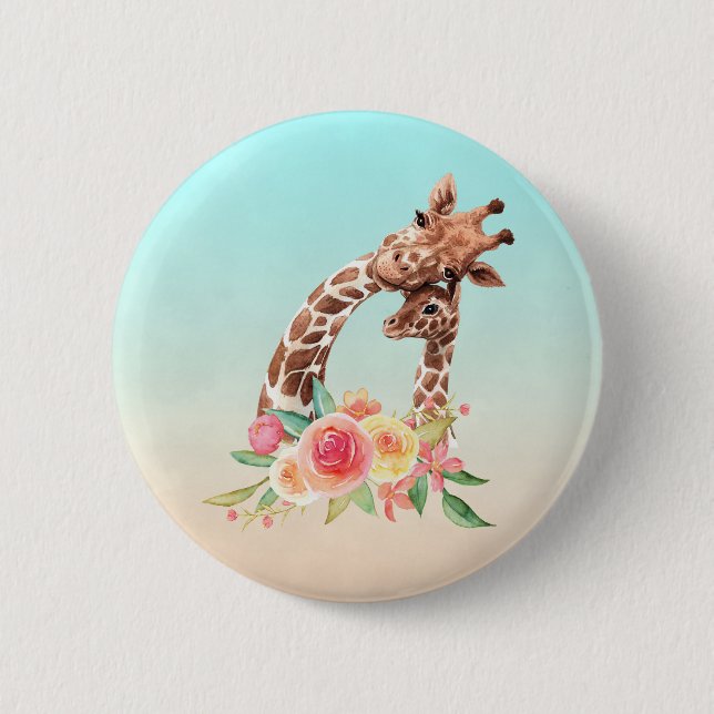 Niedliche Giraffe Mama & Baby Button (Vorderseite)