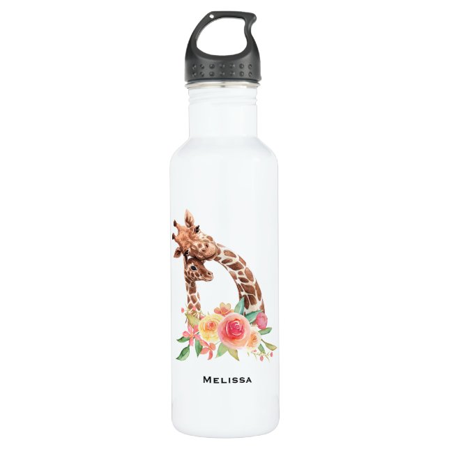 Niedliche Giraffe Mama & Baby Edelstahlflasche (Vorderseite)