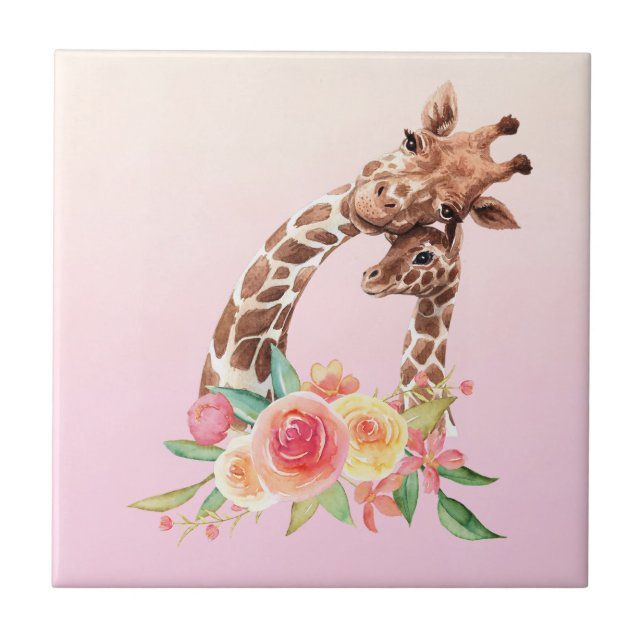 Niedliche Giraffe Mama & Baby Fliese (Vorderseite)