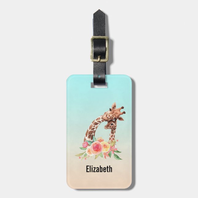 Niedliche Giraffe Mama & Baby Gepäckanhänger (Vorderseite vertikal)