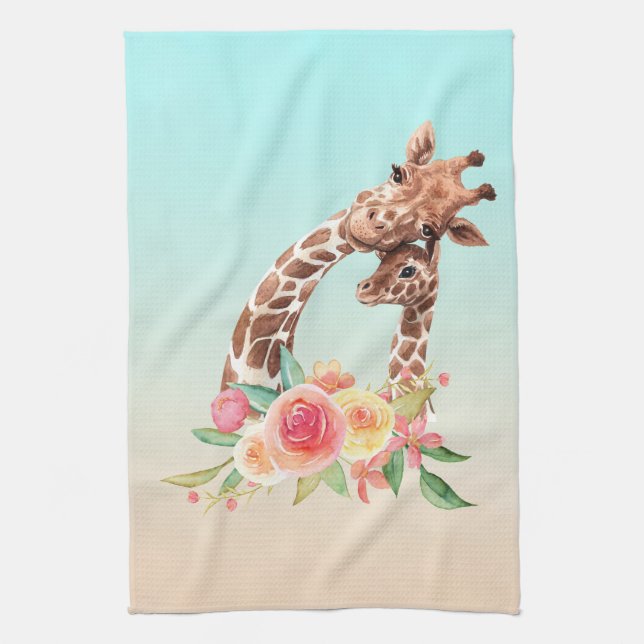 Niedliche Giraffe Mama & Baby Geschirrtuch (Vertikal)