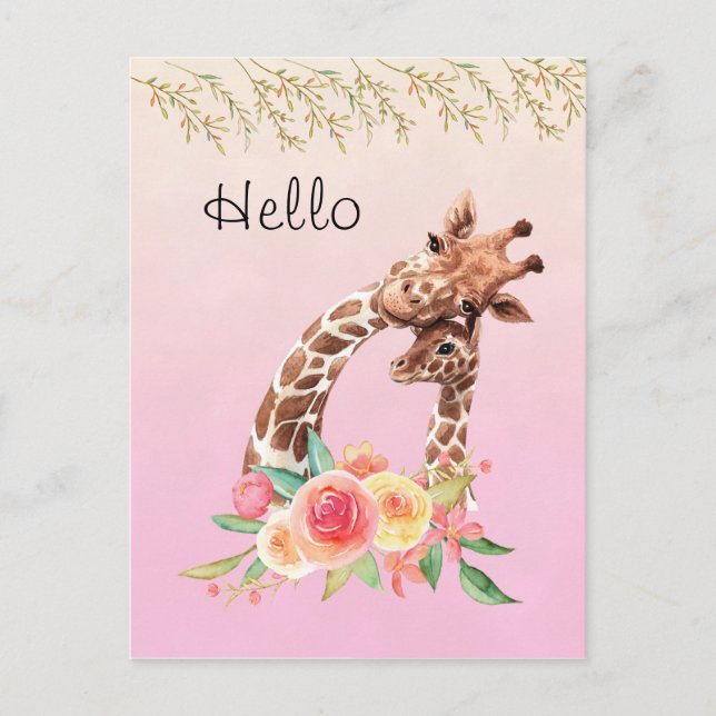 Niedliche Giraffe Mama & Baby Hallo Postkarte (Vorderseite)