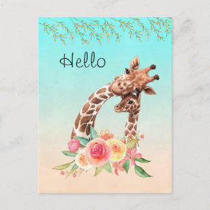 Niedliche Giraffe Mama & Baby Hallo Postkarte