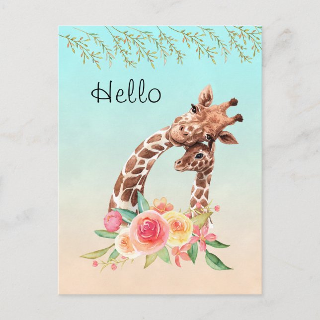 Niedliche Giraffe Mama & Baby Hallo Postkarte (Vorderseite)