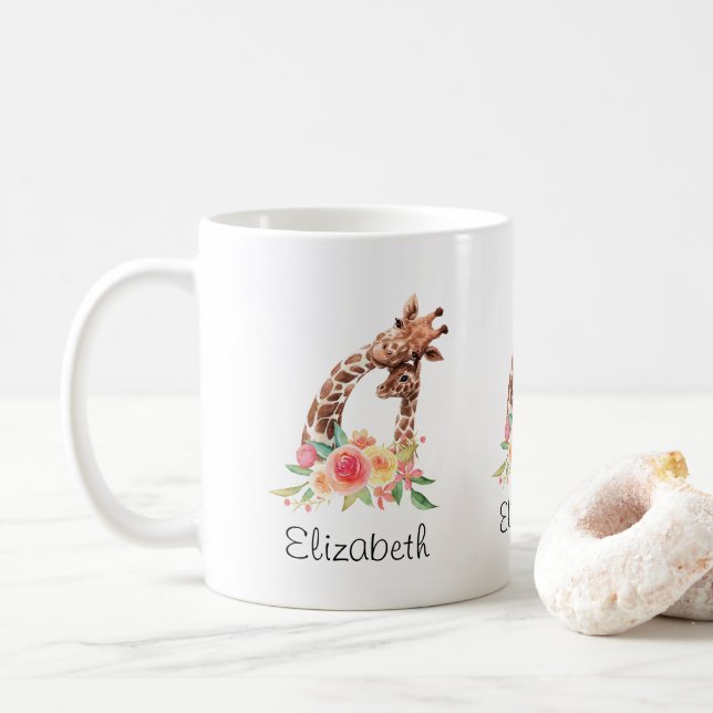 Niedliche Giraffe Mama & Baby Kaffeetasse (Mit Donut)