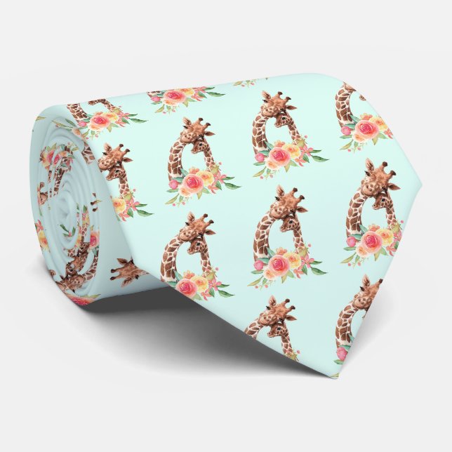 Niedliche Giraffe Mama & Baby Krawatte (Gerollt)
