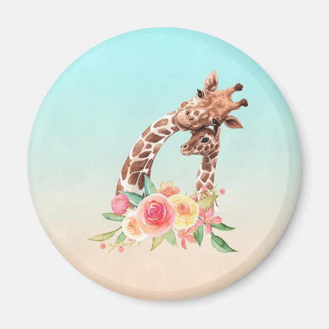 Niedliche Giraffe Mama & Baby Magnet (Vorne)