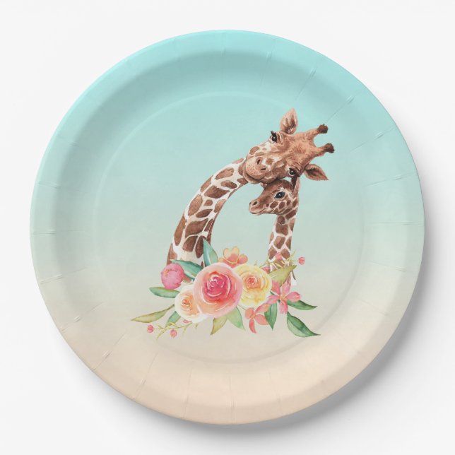 Niedliche Giraffe Mama & Baby Pappteller (Vorderseite)