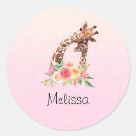 Niedliche Giraffe Mama & Baby Runder Aufkleber
