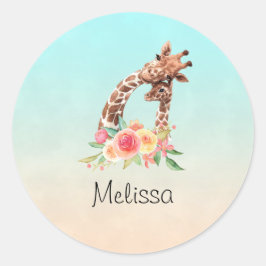 Niedliche Giraffe Mama & Baby Runder Aufkleber