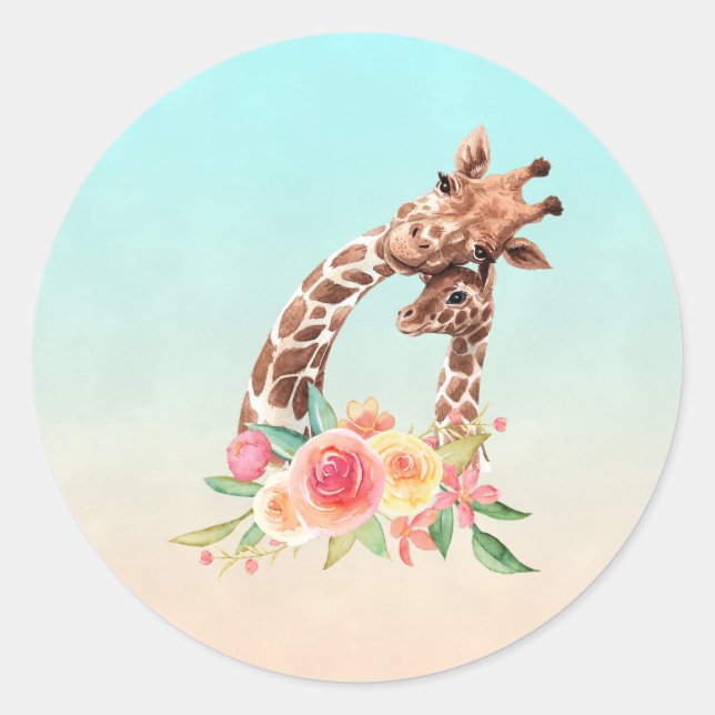 Niedliche Giraffe Mama & Baby Runder Aufkleber (Vorderseite)
