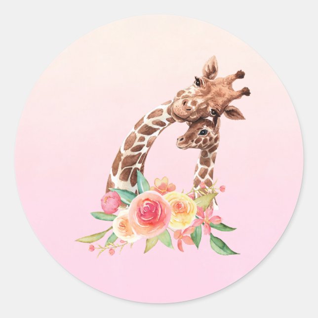 Niedliche Giraffe Mama & Baby Runder Aufkleber (Vorderseite)
