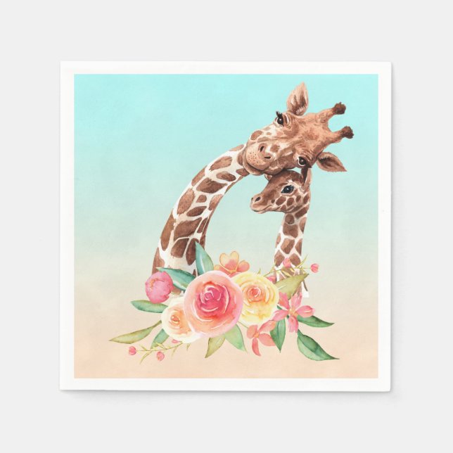 Niedliche Giraffe Mama & Baby Serviette (Vorderseite)