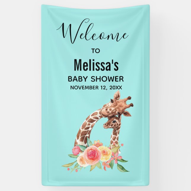 Niedliche Giraffe Mama und Babydusche Banner (Vertikal)