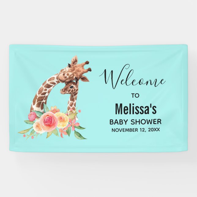 Niedliche Giraffe Mama und Babydusche Banner (Horizontal)