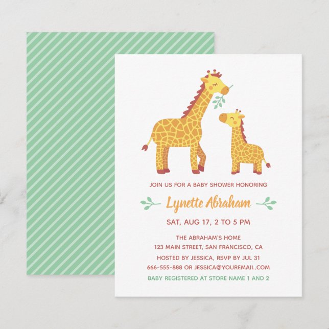 Niedliche Giraffe-Mama und Babydusche Einladung (Vorne/Hinten)