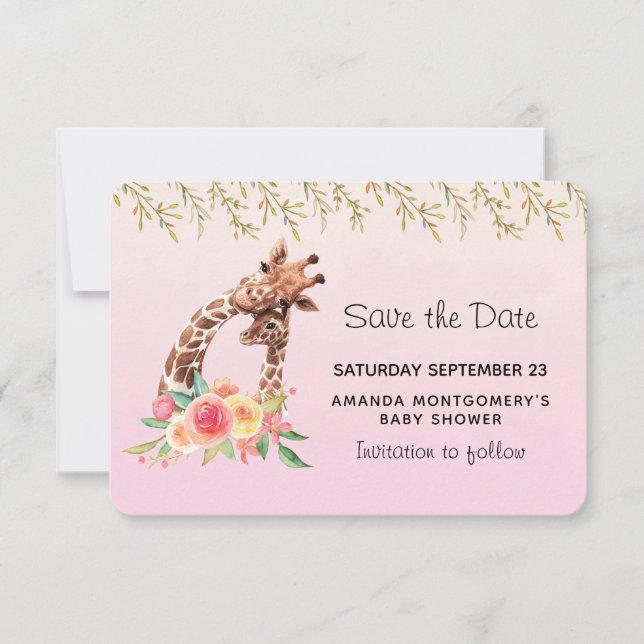 Niedliche Giraffe Mama und Babydusche Save The Date (Vorderseite)