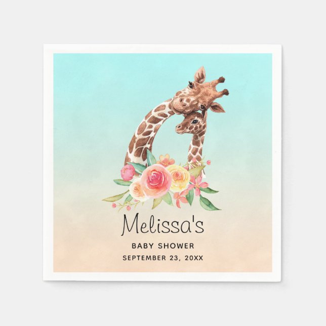 Niedliche Giraffe Mama und Babydusche Serviette (Vorderseite)