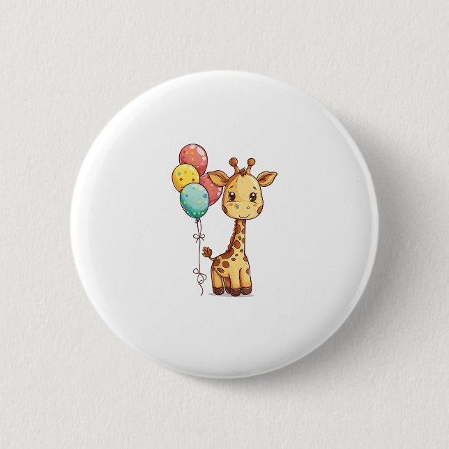 Niedliche Giraffe mit Balloons Button (Vorderseite)